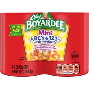 Chef Boyardee Mini ABC's and 123's with Meatballs, 15 oz | 4 Pack Delight