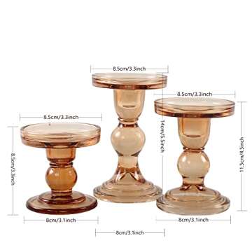 GMWD 3 Pcs Glass Candle Holder Set Clear, Amber Candlesticks Holders Pillar Taper Candles Tealight Stand for Wedding Centerpieces Home Decorations Dining Table