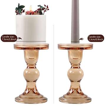 GMWD 3 Pcs Glass Candle Holder Set Clear, Amber Candlesticks Holders Pillar Taper Candles Tealight Stand for Wedding Centerpieces Home Decorations Dining Table