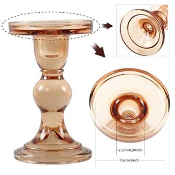 GMWD 3 Pcs Glass Candle Holder Set Clear, Amber Candlesticks Holders Pillar Taper Candles Tealight Stand for Wedding Centerpieces Home Decorations Dining Table