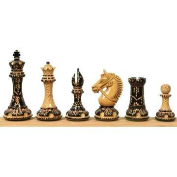 Royal Chess American Staunton Chess Pieces Only Chess Set, Burnt Boxwood Wooden Chess Set, 4.2-in King, Weighted Gloss Chess Pieces (3.3 lbs)