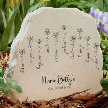 Personalization Universe Garden Stone - The Garden Of Love Stepping Stone with Custom Text and Scripted Names, Perfect for Outdoor Decor, Grandma's Garden, Mother's Day Decorations and Memorial Bench