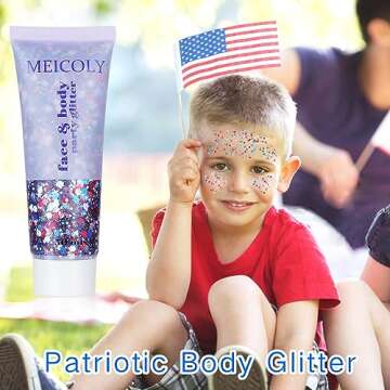 MEICOLY USA Flag Pride Face Body Glitter,Halloween Festival Sparkling Mermaid Body Glitter Gel,Presidents' Day Patriotic Veterans Day Independence Day Sparkle 4th of July Pride Face Paint Makeup,50ml