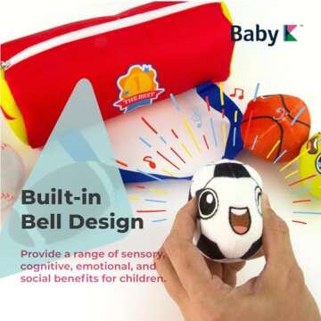 BABY K My First Sports Bag for Baby with 5 Plush Sports Balls - Rattle Balls for Baby with Sound - Sensory Balls Toys for 1 Year Old - Baby Toys for Toddler - Rattles Gift for 1 Year Old Baby