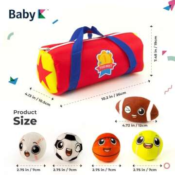 BABY K My First Sports Bag for Baby with 5 Plush Sports Balls - Rattle Balls for Baby with Sound - Sensory Balls Toys for 1 Year Old - Baby Toys for Toddler - Rattles Gift for 1 Year Old Baby