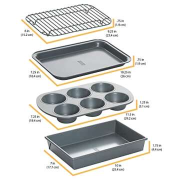 Chicago Metallic Non-Stick Toaster Oven Bakeware Set, 4-Piece, Carbon Steel