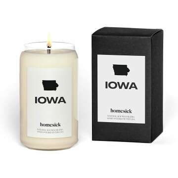 Homesick Premium Scented Candle, Iowa - Scents of Bourbon, Cream, Praline, 13.75 oz, 60-80 Hour Burn, Natural Soy Blend Candle Home Decor, Relaxing Aromatherapy Candle