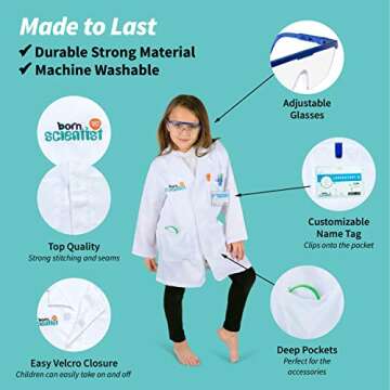 Born Toys Science Kits for Kids w/Kids Lab Coat for Ages 5-8, Includes Science Experiments for Kids, Science Toys, Kids Science Goggles, Kids Science Kits, Dress Up & Pretend Play or Kids Costume