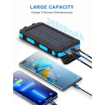 ERRBBIC Solar Power Bank, Portable Charger 38800mah, Waterproof Battery Backup Charger, Solar Panel Charger with Dual LED Flashlights, Suitable for Outdoor Camping Travel