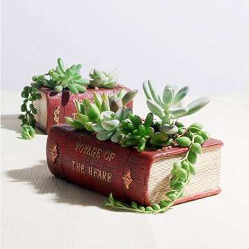 Aygrün Succulent Pots, Cute Resin Animal Flower Planters Decorations, 4 Inches, Creative Pot for Sempervivum with Drainage, Gift for Women, Man, Office and Garden Decor Book, 5.4″x4.0″x2.2″