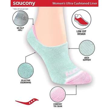 Saucony Women's Show Cushioned Invisible Liner Socks, Fashion Assorted (8 Pairs), Shoe Size: 6-10