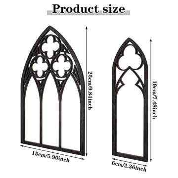 BOUMUSOE 3 Pack Gothic Mirrors Wall Decor, Cathedral Arch Frame Tiny Mirror Goth Room Decor - 9.8 inches Spooky Decorative Rustic Wall Hanging Decor for Bedroom Bathroom Living Room