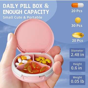 Serfeymi Small Pill Box - 3 Compartments Portable Pill Box for Purse Pocket, Compact Mini Travel Pill Case - Suitable for Medicine, Vitamin, Fish Oil, Supplements - Light Blue(Logo)