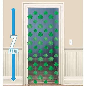 Amscan Lucky Irish Green St. Patrick's Day Shamrock Foil String Party Decoration, Foil, 7', Pack of 6