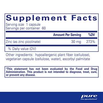 Pure Encapsulations Zinc 30 mg - Supplement for Immune System Support, Growth and Development, and Wound Healing* - with Zinc Picolinate 30 mg - 60 Capsules