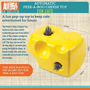 ANIMAL PLANET Automatic Peek-a-Boo Mouse & Cheese Interactive Toy for Cats, Features Built-In Auto Off Function, Pop Out Mice For Hours Of Entertainment, All Day Play W/Away Mode, Battery Operated