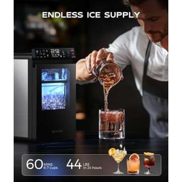 ecozy Smart Nugget Ice Maker Countertop, First Full-Color Smart Panel Ice Machine with APP Control, Double-Layer Insulation, 44 lbs/24H Soft Pellet Chewable Ice, Pull-Out Water Tank, Self-Cleaning