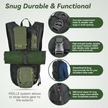 MARCHWAY Tactical Molle Hydration Pack Backpack with 3L TPU Water Bladder, Military Daypack for Cycling, Hiking, Running, Climbing, Hunting, Biking (Black)