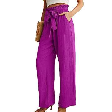 IWOLLENCE Women's Wide Leg Pants with Pockets High Waist Adjustable Knot Loose Casual Trousers Teacher Outfits Pants Dragon Fruit red Medium