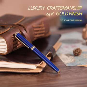 BEILUNER Blue Fountain Pen - 24K Gold Finish