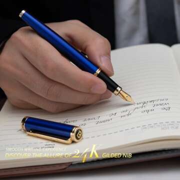 BEILUNER Blue Fountain Pen - 24K Gold Finish