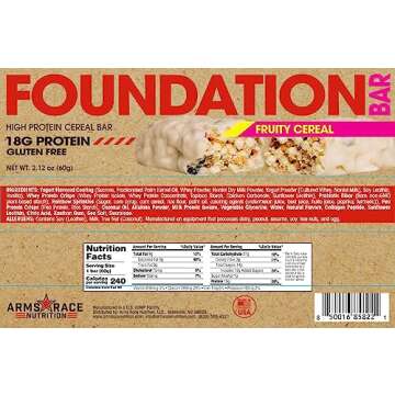 Arms Race Nutrition Foundation High Protein Cereal Bar, 18g Protein, Gluten Free (12 Bars) (Fruity Cereal)