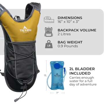 TETON Sports Trailrunner Hydration Backpacks– Hydration Backpack for Hiking, Running, Cycling, Biking, 2L Hydration Bladder Included