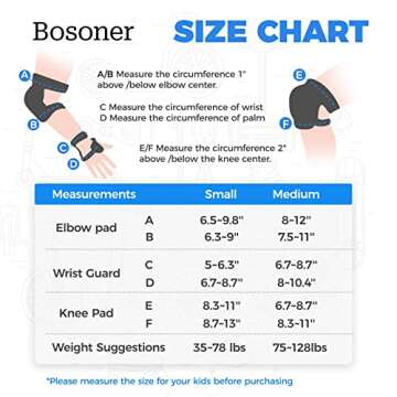 BOSONER Kids/Youth Knee Pads Elbow Pads Wrist Guards Set for 3-15 Years, Child Protective Gear Set for Multi-Sports Outdoor, Roller Skates, Cycling, BMX Bike, Skateboard, Scooter