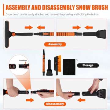 OPKING 31" Ice Scrapers for Car Windshield, 3-in-1 Extendable from 31" to 40" Snow Brush with Squeegee, Snow Scraper with 180° Pivoting Brush Head and Foam Grip for Car Windshield, Truck, SUV