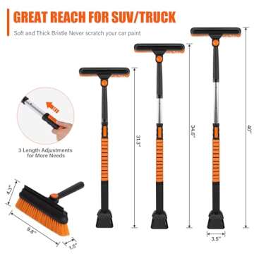 OPKING 31" Ice Scrapers for Car Windshield, 3-in-1 Extendable from 31" to 40" Snow Brush with Squeegee, Snow Scraper with 180° Pivoting Brush Head and Foam Grip for Car Windshield, Truck, SUV