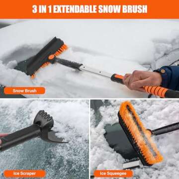 OPKING 31" Ice Scrapers for Car Windshield, 3-in-1 Extendable from 31" to 40" Snow Brush with Squeegee, Snow Scraper with 180° Pivoting Brush Head and Foam Grip for Car Windshield, Truck, SUV