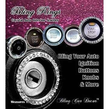 Bling Car Decor SD-1003 Crystal Rhinestone Car Bling Sticker Ring Emblem, Auto Start Engine Ignition Key & Button Bling, By (Silver) by