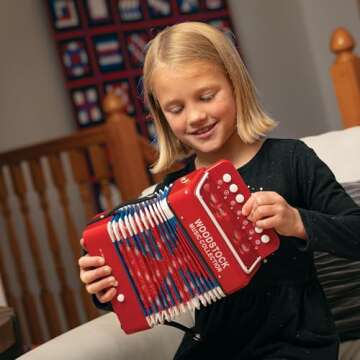 Woodstock Kid's Accordion (7"), Red, with 10 Keys, Beginner Music Toy Instrument for Children Ages 3+, Educational Gift, Toddlers Kids Boys Girls WCKA