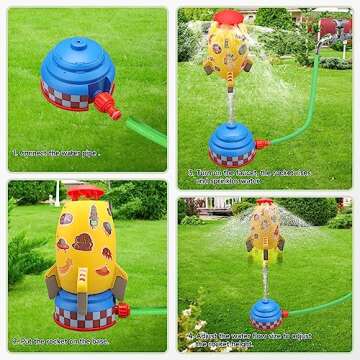 Water Rocket Sprinkler Toy Launcher - Outdoor Splash Sprinklers for Kids, Summer Water Toy Play Rocket Launch Spray Toy for Boys Girls Outside Backyard Water Toys for Toddler Kids Ages 3+