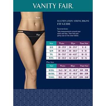 Vanity Fair Women's Illumination String Bikini Panties, Silky Stretch & Satin Trim, Midnight Black, 5