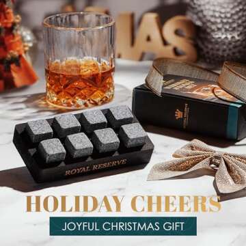 Whiskey Stones Gift Set by Royal Reserve – Artisan Crafted Reusable Chilling Rocks for Scotch Bourbon – Christmas Stocking Stuffer for Men Husband Guy Dad Boyfriend