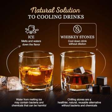 Whiskey Stones Gift Set by Royal Reserve – Artisan Crafted Reusable Chilling Rocks for Scotch Bourbon – Christmas Stocking Stuffer for Men Husband Guy Dad Boyfriend