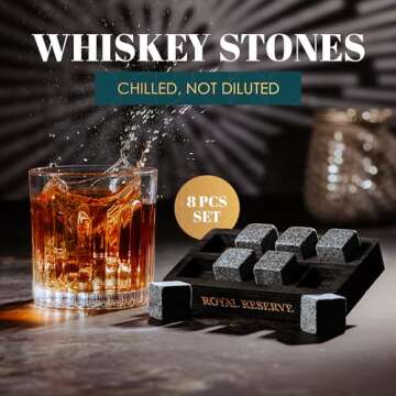 Whiskey Stones Gift Set by Royal Reserve – Artisan Crafted Reusable Chilling Rocks for Scotch Bourbon – Christmas Stocking Stuffer for Men Husband Guy Dad Boyfriend