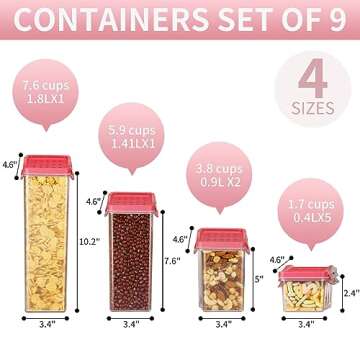 HOMER Food Storage Containers with Lids Airtight - 9 PCS BPA Free Plastic Containers Set for Kitchen Pantry Organize Cereal, Coffee, Pasta, Rice, Sugar, Flour - Labels & Marker