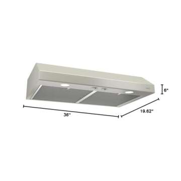 Broan-NuTone Glacier 36-inch Under-Cabinet 4-Way Convertible Range Hood with 2-Speed Exhaust Fan and Light, Bisque