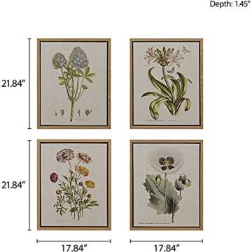 Martha Stewart Herbal Botany Wall Art Living Room Decor - Floral Linen Canvas, Farmhouse Lifestyle Bathroom Decoration, Ready to Hang Painting for Bedroom, 17.84"W x 21.84"L x 1.45"H, Green, 1 Count (Pack of 4)