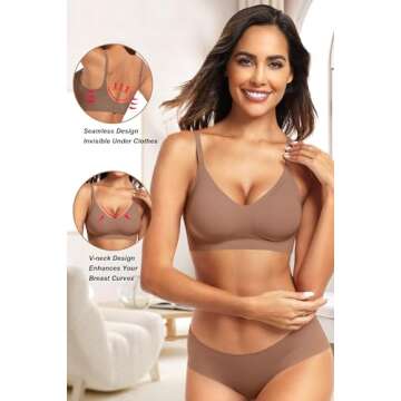 Vertvie Womens Seamless Bra No Underwire Comfort Push Up Bras Buttery Soft Wireless Bralette Full Coverage Sport Everyday Bra(Coffee,Small)