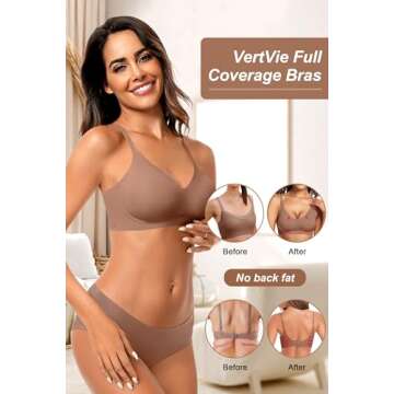 Vertvie Womens Seamless Bra No Underwire Comfort Push Up Bras Buttery Soft Wireless Bralette Full Coverage Sport Everyday Bra(Coffee,Small)