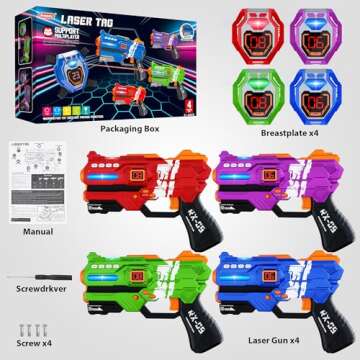 Laser Tag Guns Set of 4 Laser Tag Guns with Digital LED Score Display Vests,Gifts for Teens and Adults Boys & Girls,Adults and Family Fun,Gift for Kids Ages 6 7 8 9 10 11 12+Year Old Boy