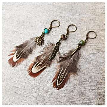 Native American Indian Feather Earring for Men - Single Pirate Style Man Earrings - Dangle Boho Men's Earring Single - Hippie Style Men's Earring