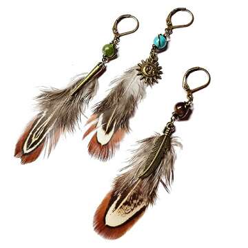 Native American Indian Feather Earring for Men - Single Pirate Style Man Earrings - Dangle Boho Men's Earring Single - Hippie Style Men's Earring