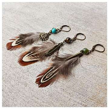 Native American Indian Feather Earring for Men - Single Pirate Style Man Earrings - Dangle Boho Men's Earring Single - Hippie Style Men's Earring