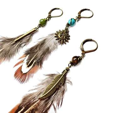 Native American Indian Feather Earring for Men - Single Pirate Style Man Earrings - Dangle Boho Men's Earring Single - Hippie Style Men's Earring