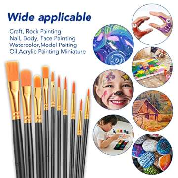 ESRICH Acrylic Paint Brushes Set,8Packs /80 Pcs, Black Nylon Brush Head, Suitable for Acrylic, Oil, Watercolor,Rock Body Face Nail Art,Perfect Suit of Art Painting, Best Gift for Kids Adult Drawing