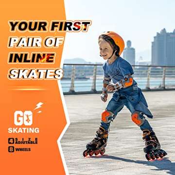 2PM SPORTS Torinx Orange Boys Adjustable Inline Skates, Fun Beginner Roller Skates for Kids, Youth, Girls and Women - Orange Small